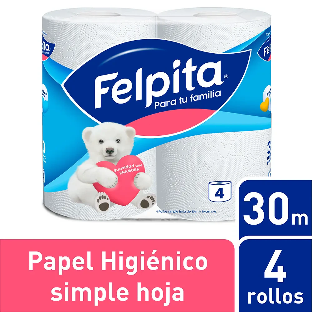 Papel Higienico Felpita X   4 Rollos Hoja Simple X 30m Unidad