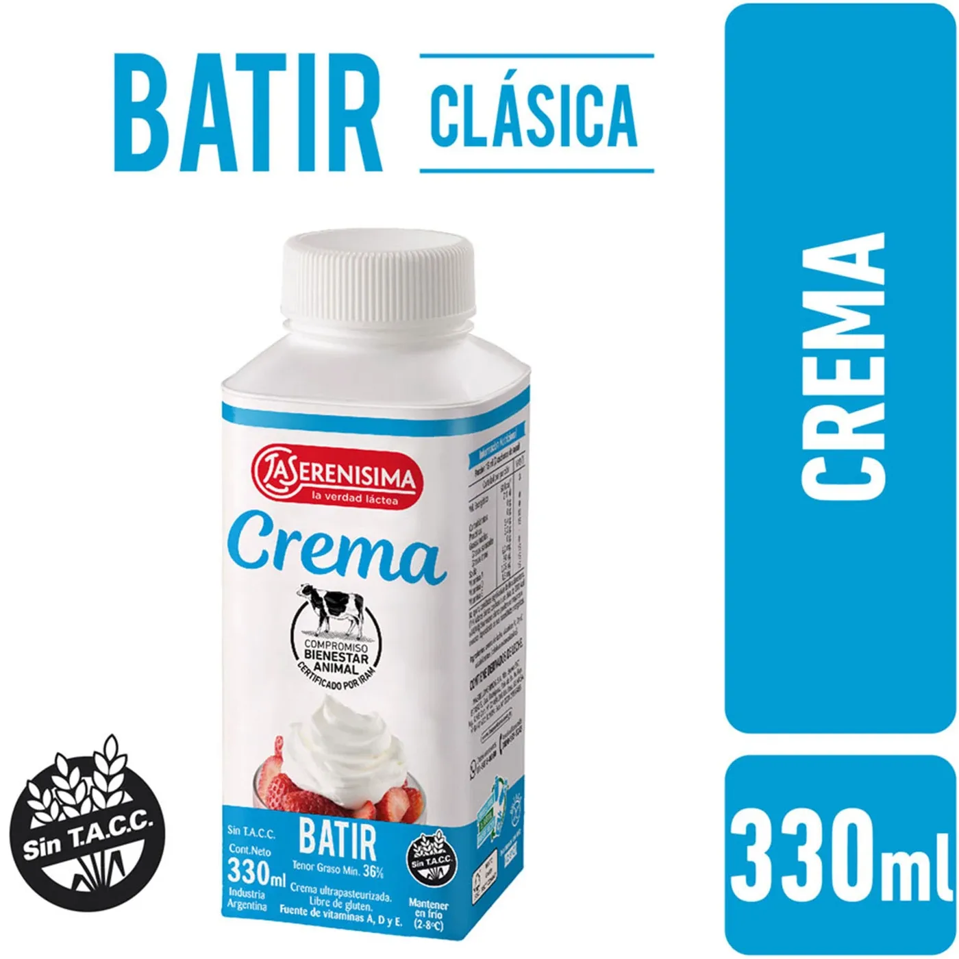 Crema serenisima x  1 batir 330ml