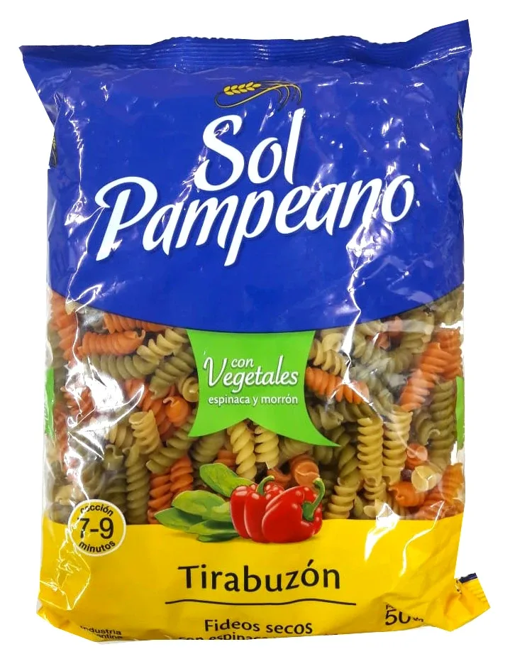 Fideos sol pampeano x   tirabuzon vegetales 500gr